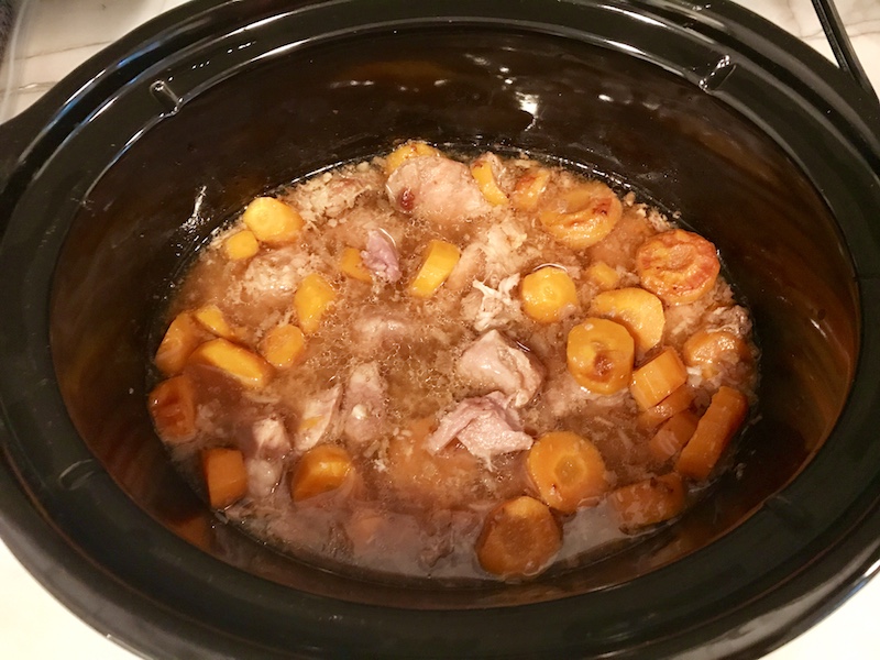 5-Ingredient Slow Cooker Pork Stew cooked in a slow cooker.  It's an easy and flavorful! Served over Rice, it's a perfect family dinner.