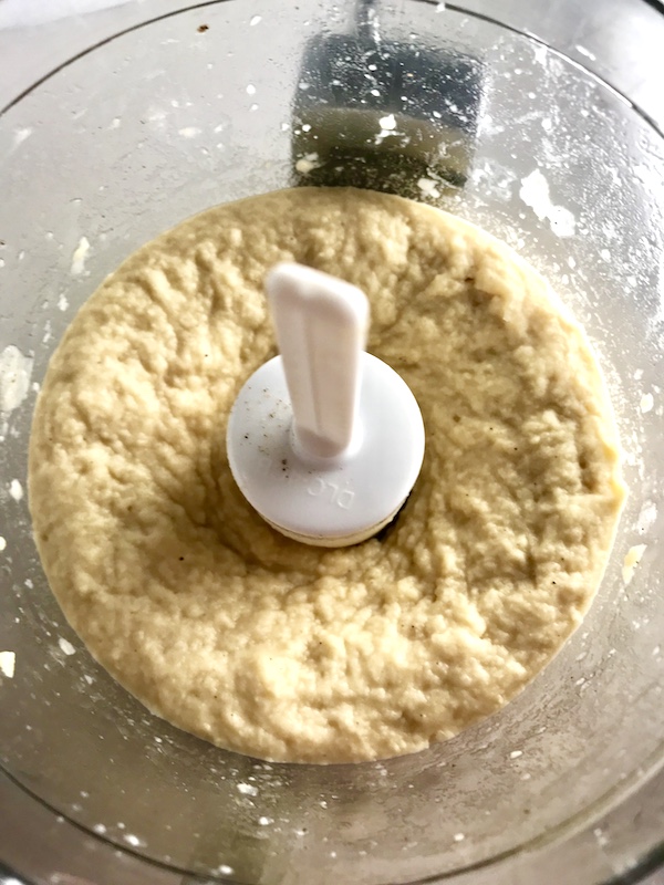 Hummus blended in food processor to go into Pita Bread Sandwiches Recipe.