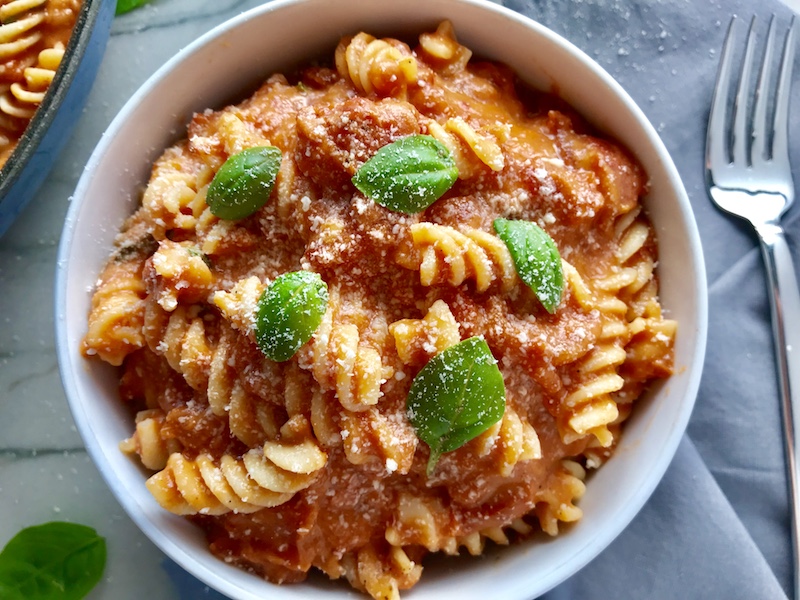 This Luscious Sour Cream Tomato Sauce Pasta tastes amazing - and it's amazingly simple to make!! I call it Luscious because the tomatoes, which are still slightly chunky become this thick, creamy, smooth, velvety, and flavorful sauce. The combination of the San Marzano tomatoes and sour cream takes a simple red sauce to a perfect pink heavenly cream sauce!