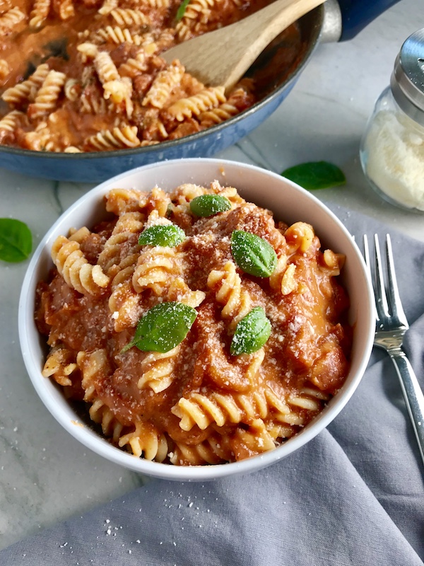 This Luscious Tomato Cream Sauce Pasta tastes amazing - and it's amazingly simple to make!! I call it Luscious because the tomatoes, which are still slightly chunky become this thick, creamy, smooth, velvety, and flavorful sauce. The combination of the San Marzano tomatoes and sour cream takes a simple red sauce to a perfect pink heavenly cream sauce!
