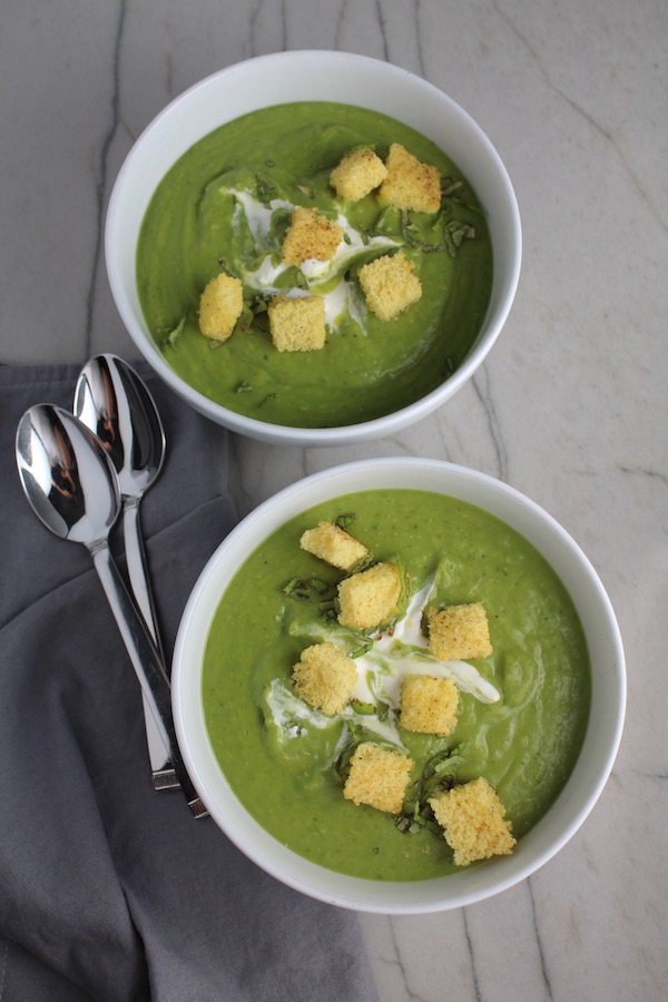 Creamy, sweet, fresh, with a kick...this Zesty Pea Soup with Spring Peas, Jalapeño, and Mint is a delicious new take on Pea Soup recipes! You get the sweet spring flavor of the peas with the cool fresh mint, followed by the peppery kick from jalapeño that leaves a wonderful warmth (not spicy-hot) feel in your mouth.