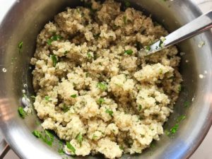 Cilantro Lime Quinoa in a pot. It's fluffy, nutty, citrusy, salty, and the perfect accompaniment for any protein or vegetable!  With just a few simple ingredients, you can make this fantastic healthier alternative to rice. #quinoa #quinoarecipes #sides #healthyfood