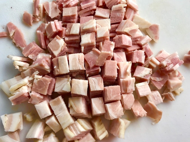 Diced Pancetta for Pancetta, Parmesan, and Pepper Pasta. The Pancetta gives a salty and slightly peppery flavor, Parmesan cheese creates a nutty and creamy sauce, and the ground black pepper gives a peppery flavor that makes this pasta stand out. #pasta #easypasta #easydinner #dinner #italian #familydinner #onpotdinners #onepandinners #parmesan