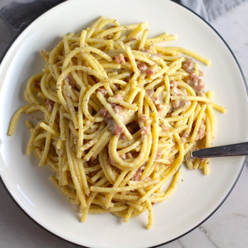 Pasta with Pancetta Parmesan and Black Pepper