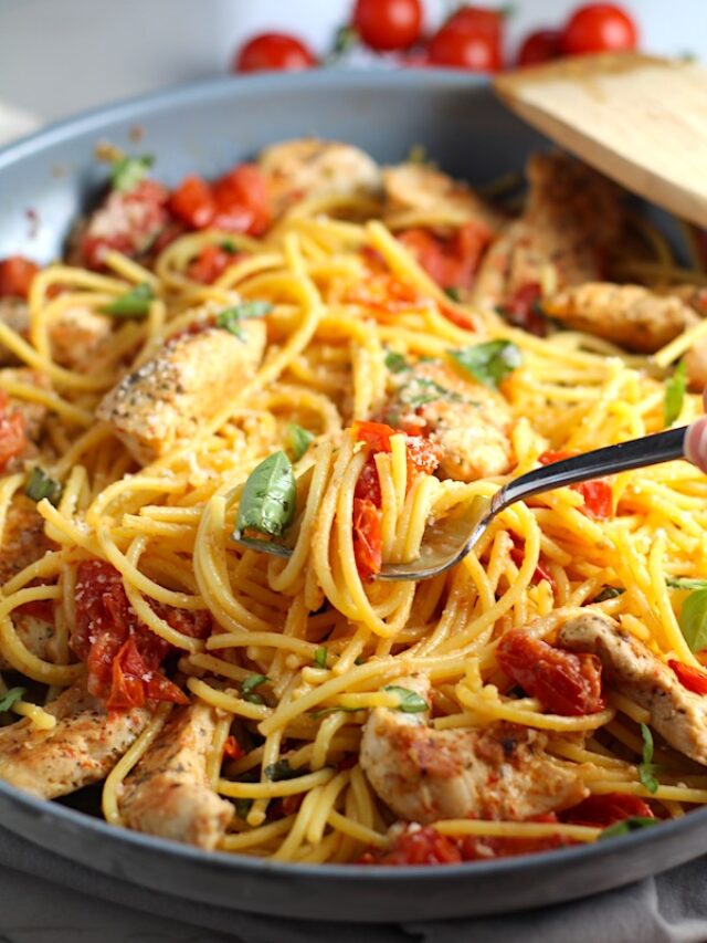 30 Minute Basil Pasta with Chicken and Tomatoes - Talking Meals