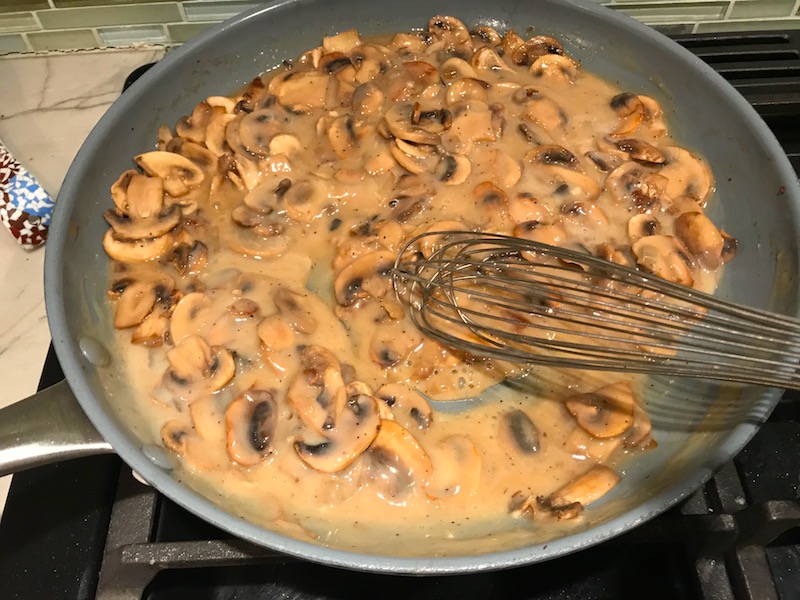 Thick, creamy, rich Mushroom Sauce in skillet. #vegetarian #healthydinner #dinnerideas #mushrooms