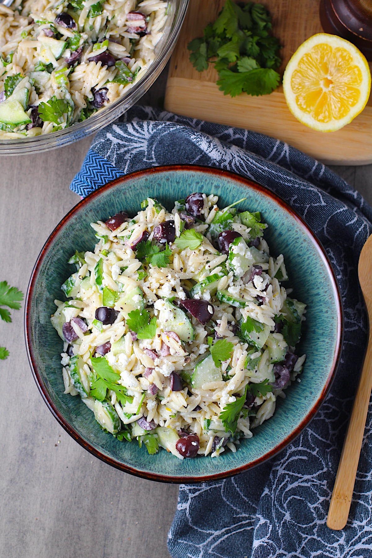 Greek Lemon Orzo Salad {with Olives, Cucumbers, & Feta} Talking Meals