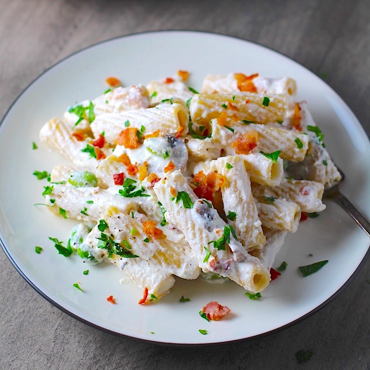 Ricotta Sauce Pasta with Bacon and Mushrooms Talking Meals
