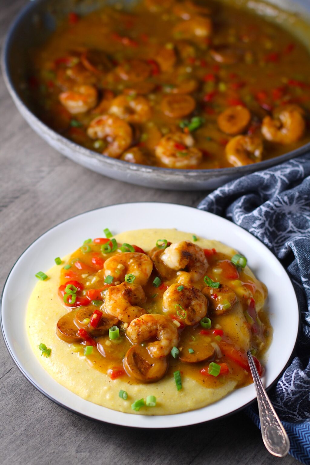 Shrimp and Grits with Cream Sauce and Chicken Andouille Sausage