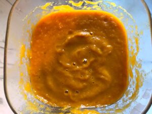 Carrot soup blended in blender for Golden Carrot Ginger Soup Recipe. 