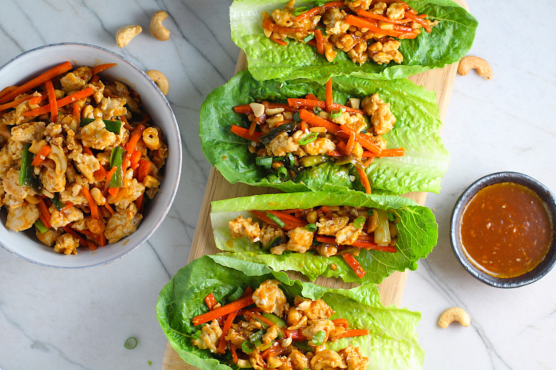 Low Carb Chicken Lettuce Wraps with Cashews - Talking Meals