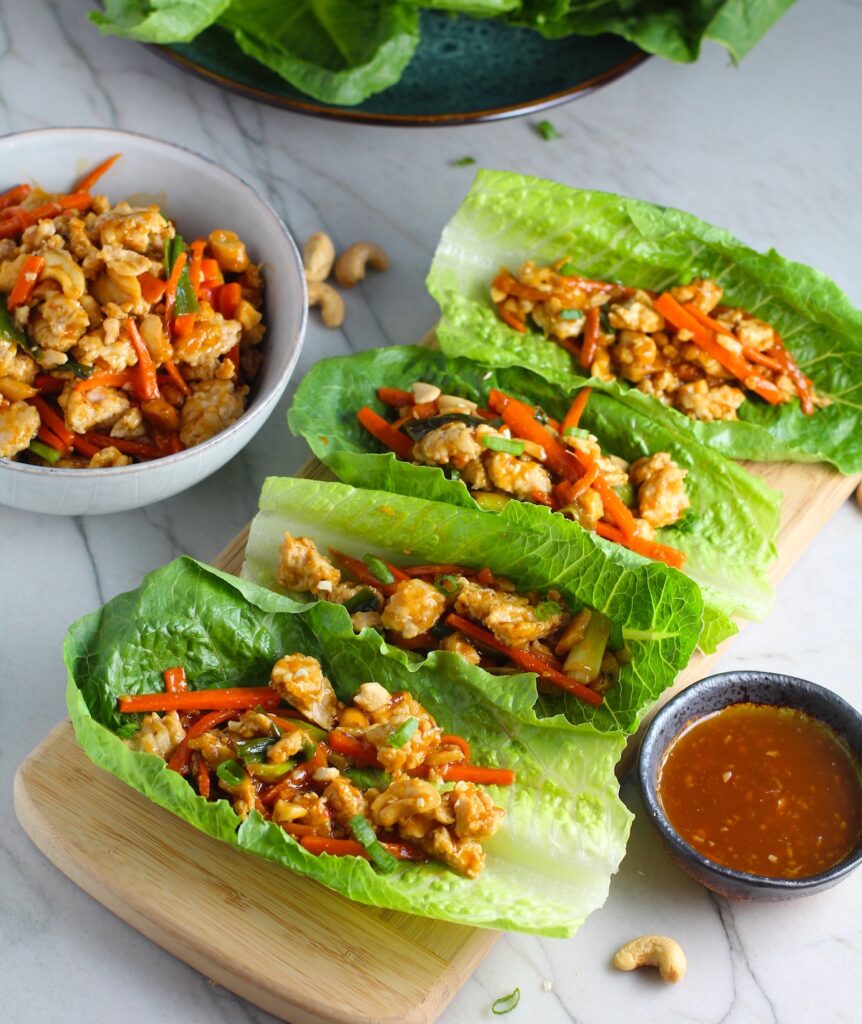 Low Carb Chicken Lettuce Wraps with Cashews - Talking Meals