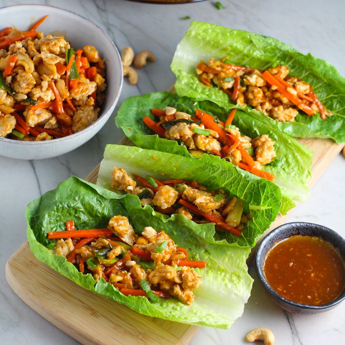 Low Carb Chicken Lettuce Wraps with Cashews - Talking Meals