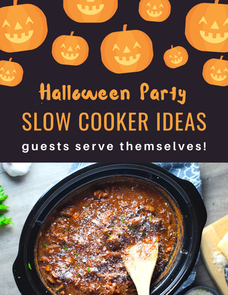 Halloween dinner recipes in the slow cooker!  Guests serve themselves.