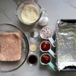 All ingredients on counter for Ground Chicken Meatloaf. It's a perfect family dinner main dish!  10 minutes to prep and 45 minutes to bake.