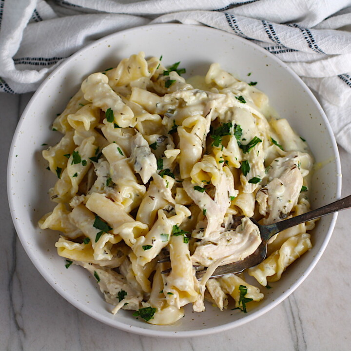 Ranch Chicken Crock Pot Pasta with Fresh Herbs - Talking Meals