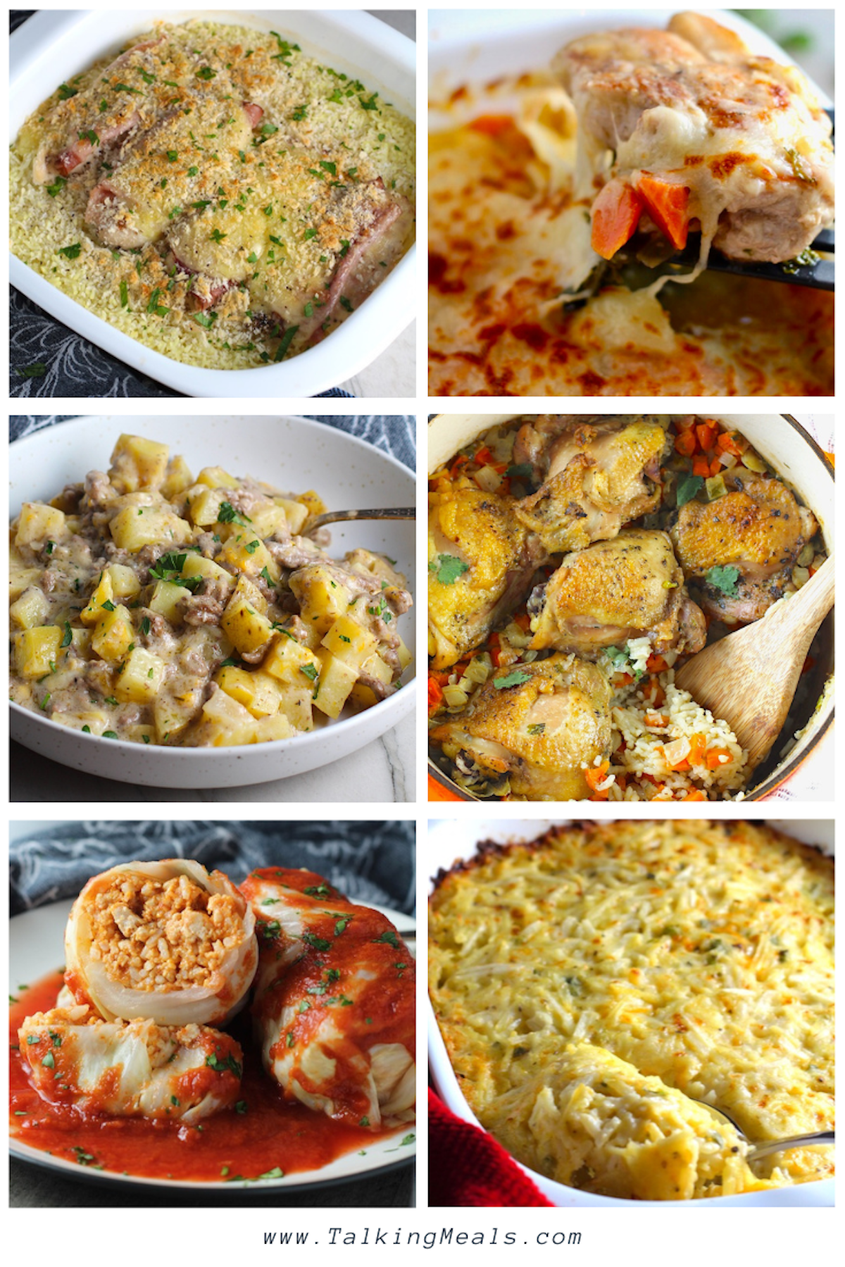 Collage of 6 casseroles for the list of Easy Easter Dinner Casserole Recipes.