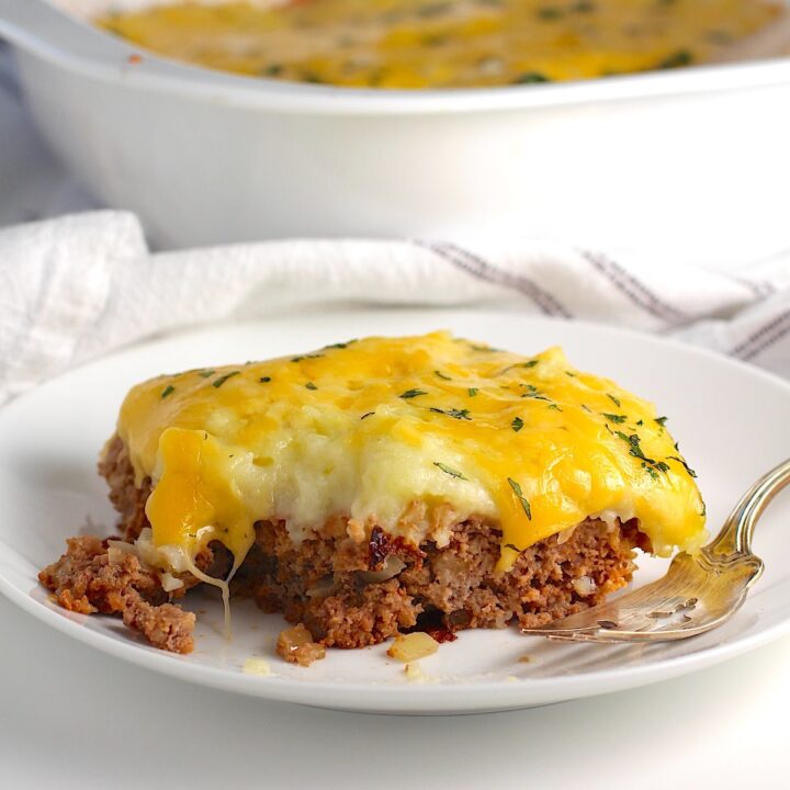 Meatloaf Casserole Recipe with Cheesy Mashed Potatoes - Talking Meals