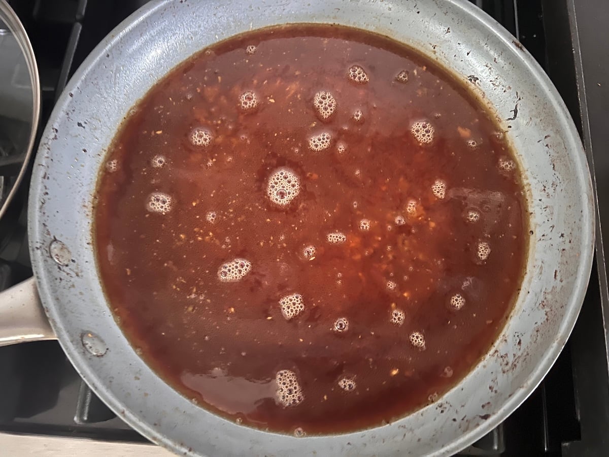Sauce added to pan by itself to thicken for this Chicken Stir Fry Recipe.